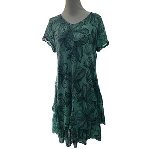 Nina Murati Made in Italy 100% cotton sage/teal Floral Dress, sz L